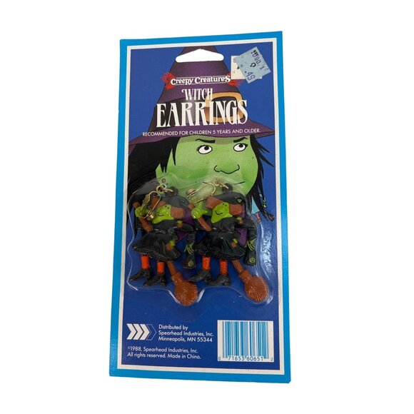 VTG 80s Creepy Creatures Witch Earrings Halloween Accessory NOS New Old Stock - Picture 2 of 5